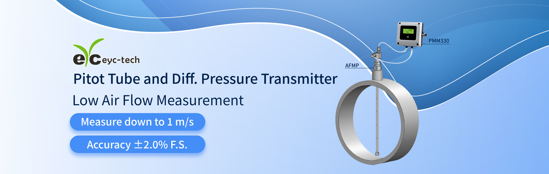 eyc-tech Pitot Tube and Diff. Pressure Transmitter - Low Air Flow Measurement Applications