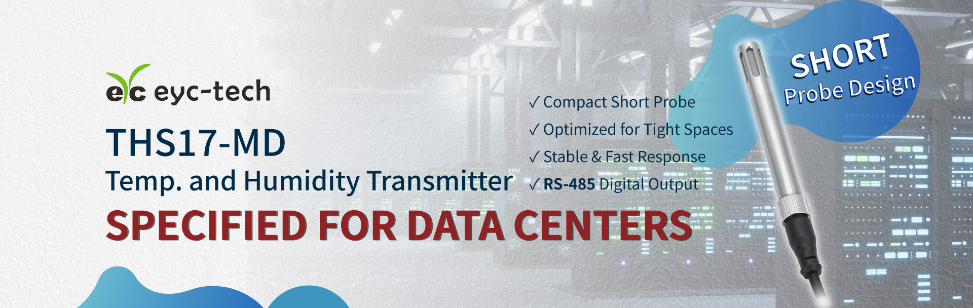 Temperature and Humidity Transmitter｜Short-Probe Design, Data Center Preferred